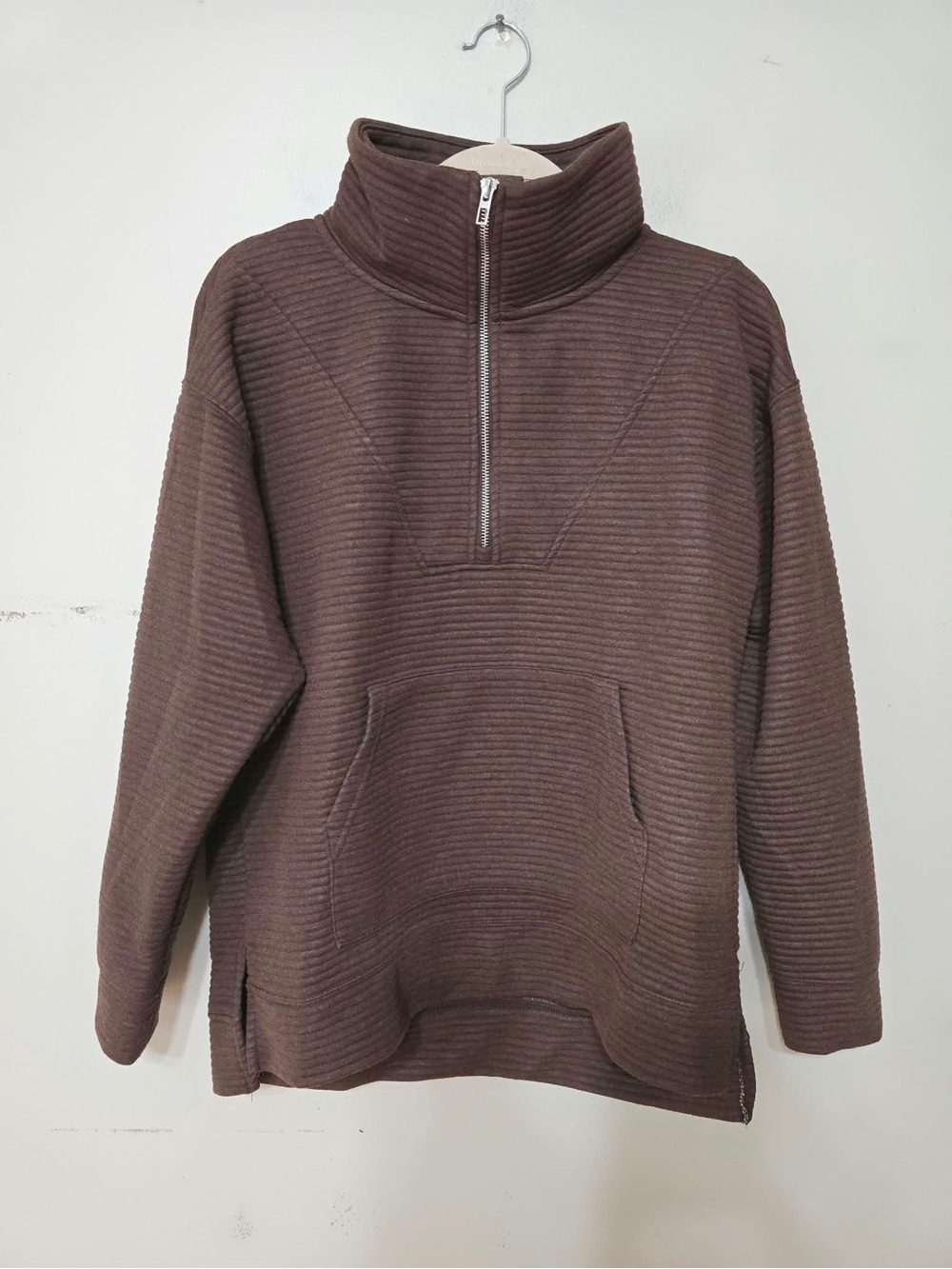 Kirkland Signature Women Ottoman Half Zip Sweatshirt Ribbed Pullover Brown